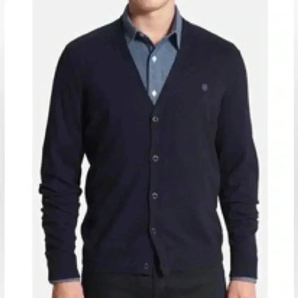[M] Victorinox Swiss Army Merino Wool Men Black  Button Cardigan